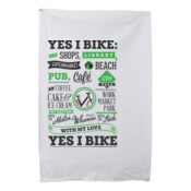 Yes I Bike Dark Grey and Green Duo Print - Tea Towel